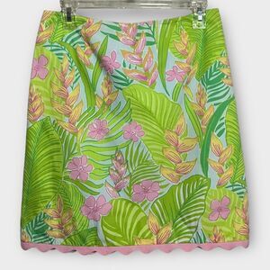 Lilly Pulitzer Botanical Garden Green Pink Trim Coastal Pencil Skirt Size 4